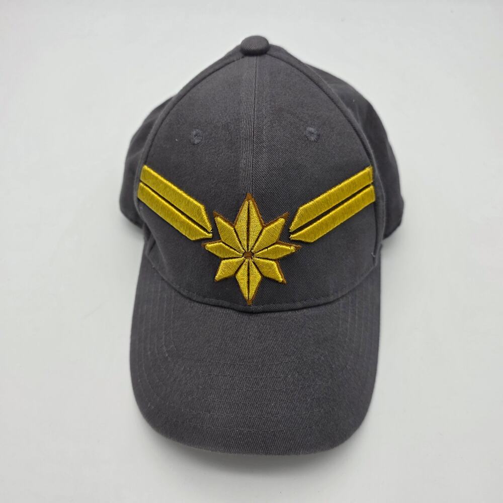 Captain Marvel Hat Gray Gold Embroidered Logo Adjustable Baseball Cap
